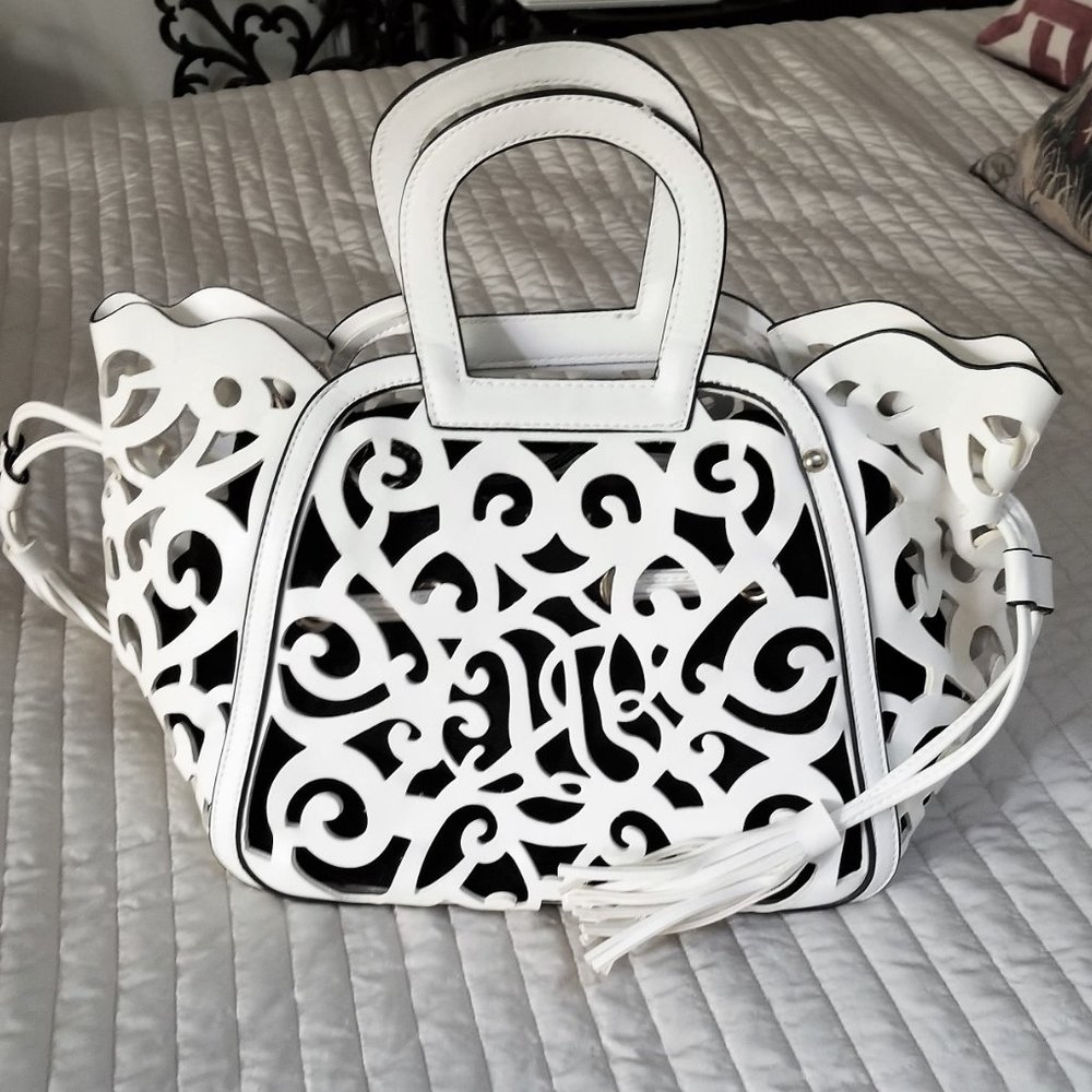 NEW White vegan leather carved handbag.  Bundle with black one for discount.